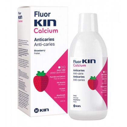 KIN Fluor Calcium - płyn dla dzieci truskawkowy do płukania jamy ustnej - 500 ml