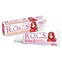 ROCS Kids 4 - 7 lat Summer Swirl - Malinowo - truskawkowa pasta do zębów z fluorem dla dzieci, 35 ml
