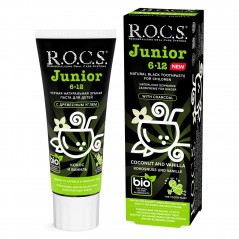 ROCS Junior 6 - 12 lat Coconut Vanilla - Pasta do zębów dla dzieci z węglem, 60 ml